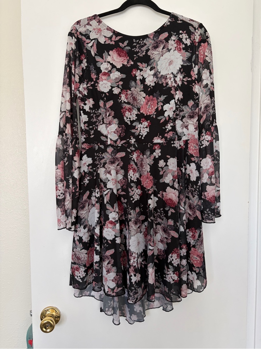 American Rag Black Floral Mini Dress with Pink & White Flowers